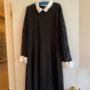 For Grand PL Black w/White Peter Pan Collar Lace Long Sleeve Women Dress 2XL